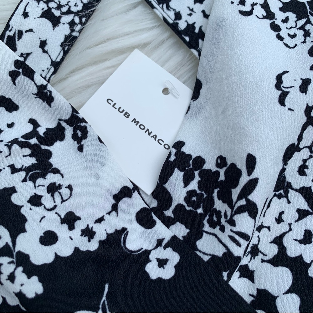 NWT Club Monaco Women’s Black and White Floral Crisscross Strap Top Size 6 - Picture 5 of 14